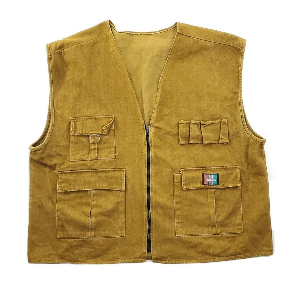 Vtg Greystone Hunting Vest Mens 52 Denim Brown Big Tall Gorpcore USA Made 90s